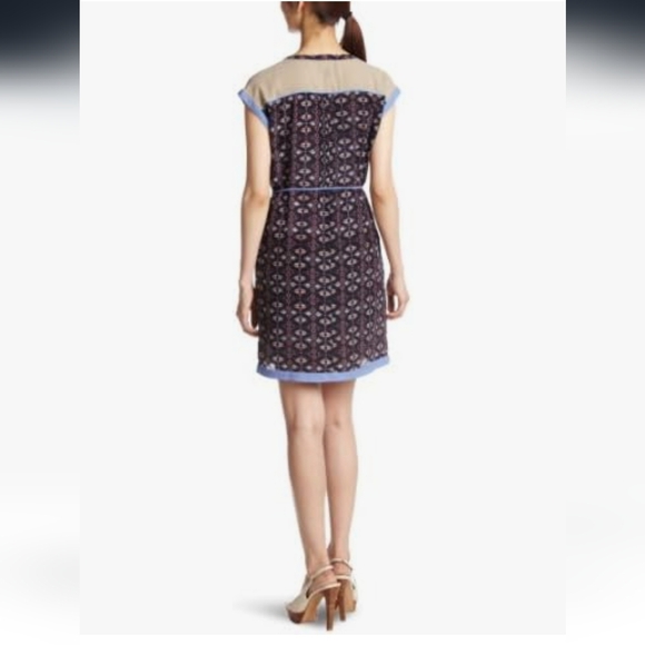 Greylin Blue Tan Silk Geometric Print Dress Size -L - Picture 2 of 11